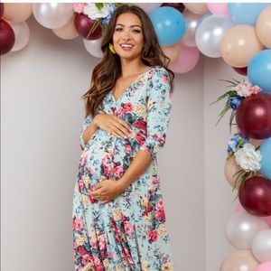 Pinkblush maternity mint floral maxi dress